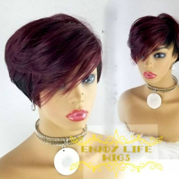 sexy burgundy human 100% black cherry Bomb bob wig main image 4